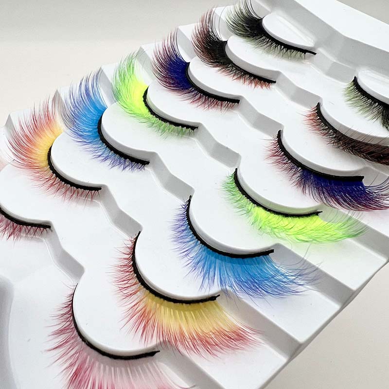 Confezione da 7 paia di ciglia finte Cat Eye a colori